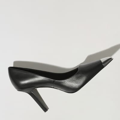 Black Pointed Metallic Leather Heels