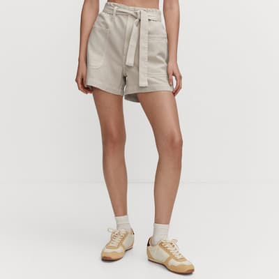 Ecru Paperbag Cotton Shorts