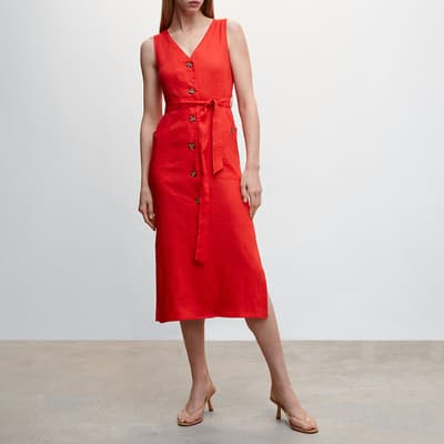 Red Linen Shirty Dress