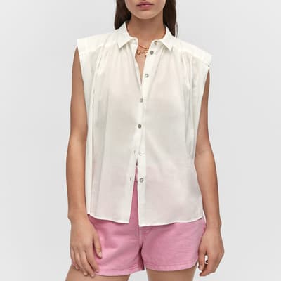 Off White Sleeveless Button-Down Cotton Blend Shirt