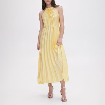 Pastel Yellow Pleated Halter Neck Dress