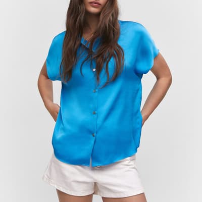 Blue Short-Sleeve Button-Down Shirt