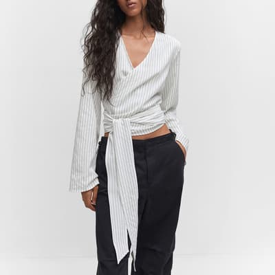 Off White Knot Stripped Cotton Blend Blouse