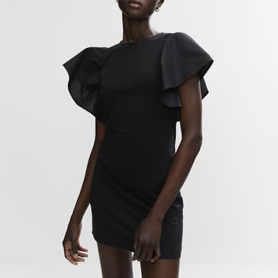 Black Sleeve Detail Cotton Blend Dress