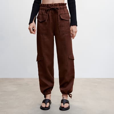Chocolate Linen Cargo Trousers