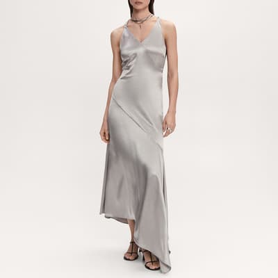 Silver Asymmetrical Satin-Finish Dress 
