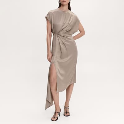 Light/Pastel Grey Side-Slit Satin Dress
