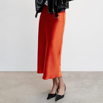 Orange Midi Satin Skirt