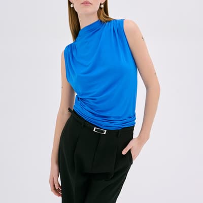 Blue High Neck Ruched Top