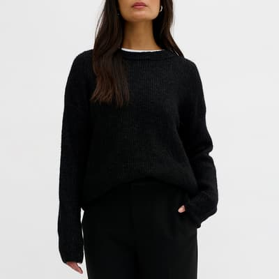 Black Melange Knitted Wool Blend Jumper