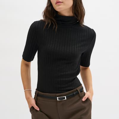 Black Ribbed Roll Neck Top