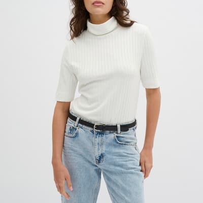 White Ribbed Roll Neck Top