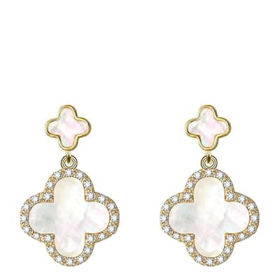 18K Gold White Mother Of Pearl Double Drop Gemstone Earrings