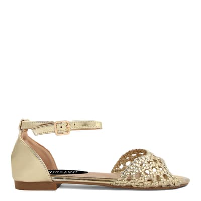 Gold Braided Ankle Strap Flat Sandals