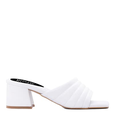 White Quilted Strap Heeled Mules