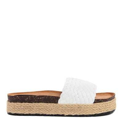 White Raffia Platform Slip On Sandals