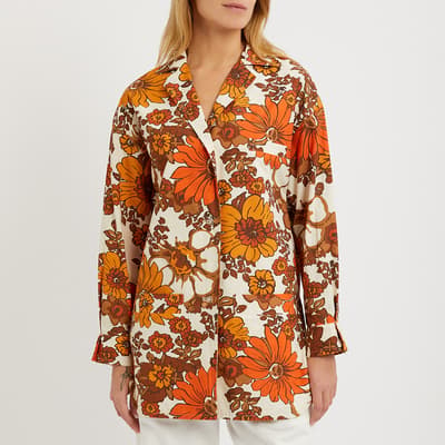 Multicoloured Floral Oversized Collar Shirt - Size UK 10