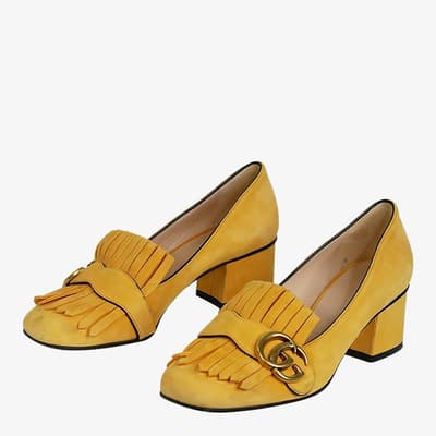 Yellow Suede Fringe Detail Heeled Loafers - Size Eu 3.5