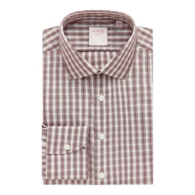 Brown End on End Check Tailored Fit Cotton Shirt