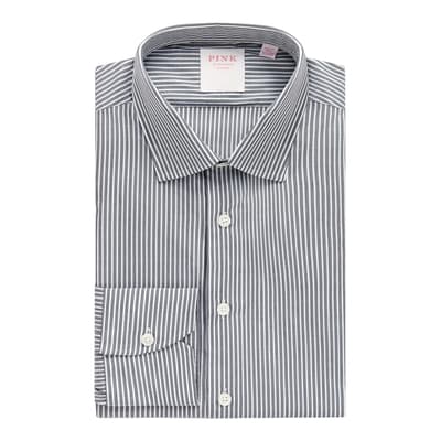 Navy End on End Stripe Tailored Fit Cotton Shirt
