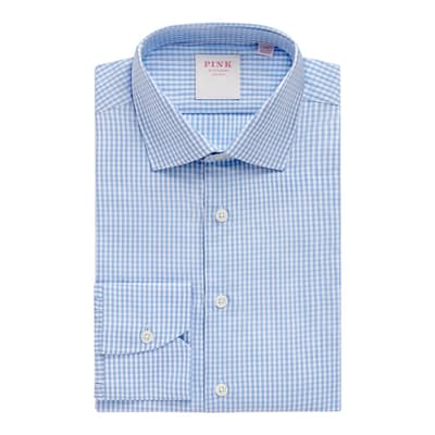 Pale Blue Gingham Check Tailored Fit Cotton Shirt