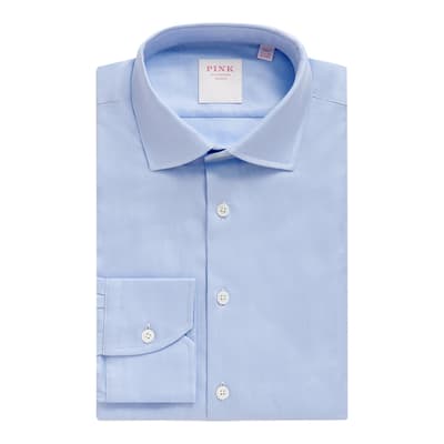 Blue Herringbone Tailored Fit Cotton Shirt