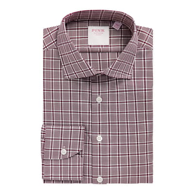 Burgundy Royal Twill Check Tailored Fit Cotton Shirt
