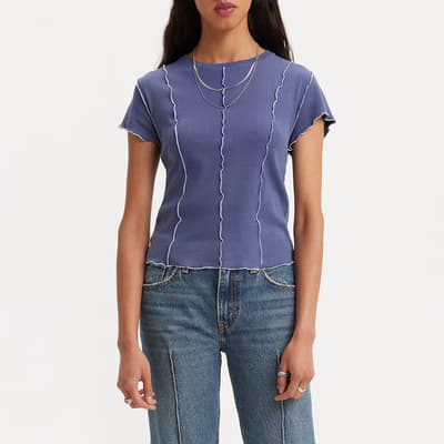 Mid Blue Inside Out Seamed Cotton T-Shirt