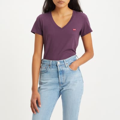 Purple V-Neck Cotton T-Shirt