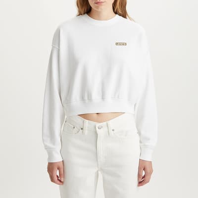 White Cropped Cotton Blend Sweatshirt
