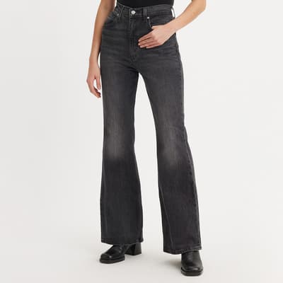 Washed Black 70S High Flare Stretch Jeans 