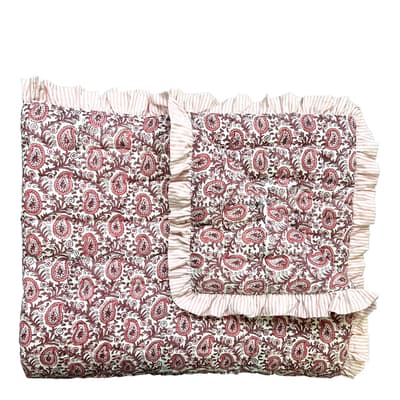 Pink Paisley Ruffle Quilted Throw