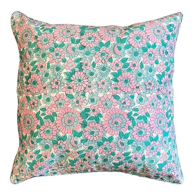 Aquamarine Vintage Floral Piped Cushion Cover 