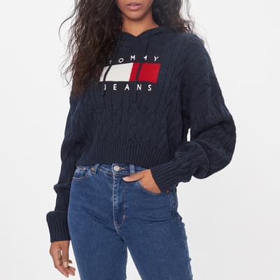 Navy Cable Knit Hoodie