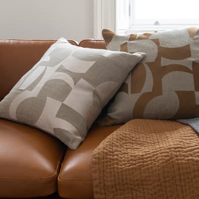 Abstract Cushion, Ochre & Natural Linen