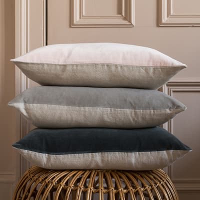 Velvet Linen Rectangular Cushion, Slate & Natural Linen
