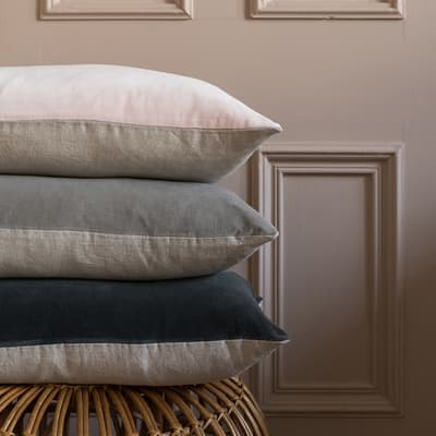 Velvet Linen Rectangular Cushion, Oyster & Natural Linen
