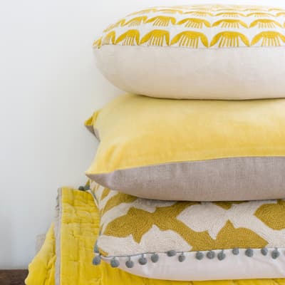 Velvet Linen Rectangular Cushion, Chartreuse & Natural Linen