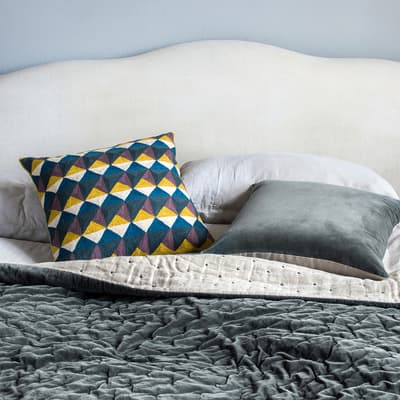 Velvet Linen Square Cushion, Slate & Natural Linen