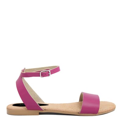 Pink Leather Ankle Buckle Flat Sandals