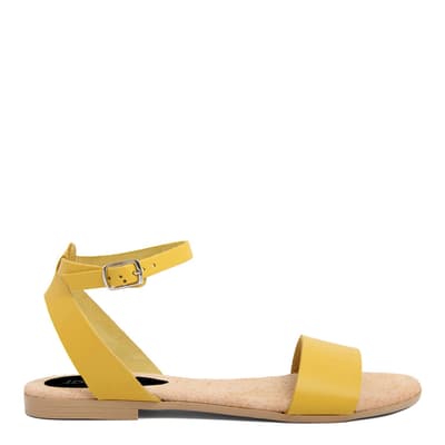 Yellow Leather Buckle Flat Sandals