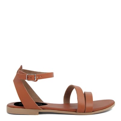 Beige Leather Ankle Buckle Flat Sandals