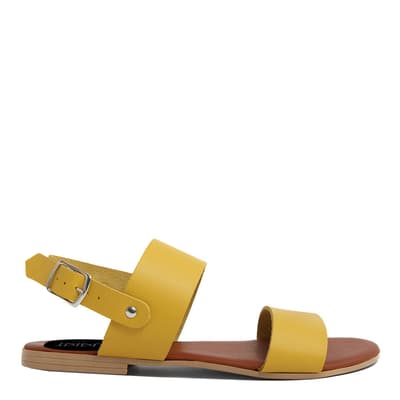 Yellow Leather Double Strap Flat Sandals