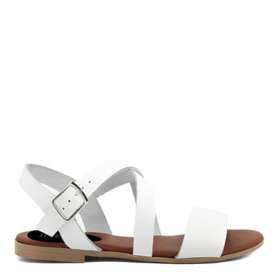 White Leather Strappy Flat Sandals