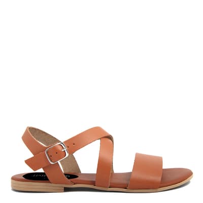 Beige Leather Strappy Flat Sandals