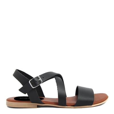 Black Leather Strappy Flat Sandals