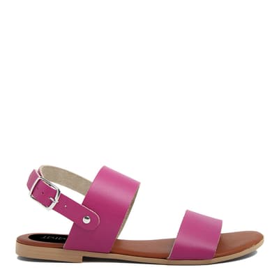 Pink Leather Double Strap Flat Sandals