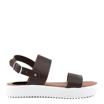 Brown Leather Double Strap Platform Sandals
