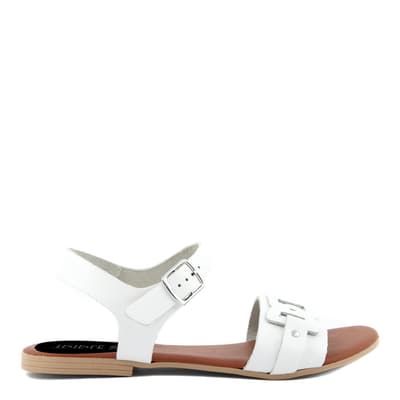 White Leather Detailed Flat Sandals