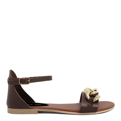 Brown/Gold Detailed Leather Flat Sandals
